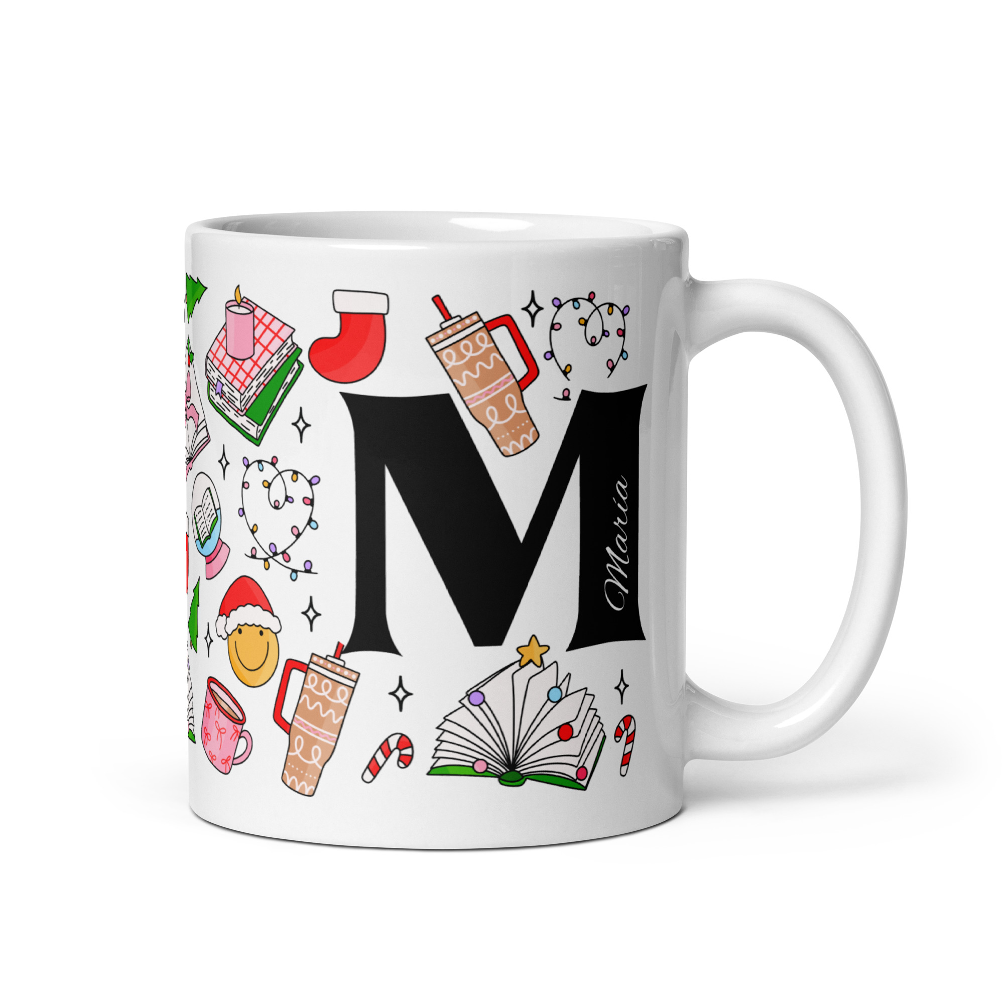 Taza blanca Literaria Navidad Inicial Personalizada